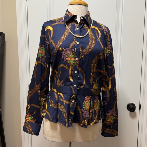 Ralph Lauren Tops - Ralph Lauren Blue and Gold Equestrian Shirt